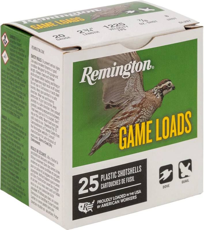 Game Load, 20 Gauge, 8 Shot, 2-3/4 in, 7/8 oz, 1225 fps